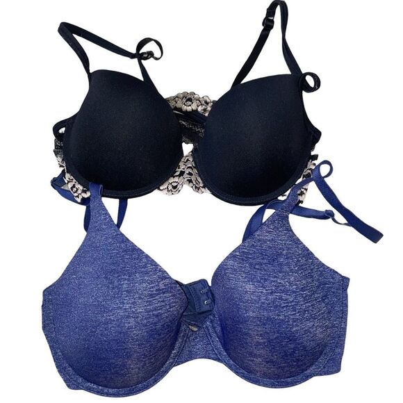 Set of two bra’s 32B gray and blue underwire padded push up bra's - Picture 1 of 5